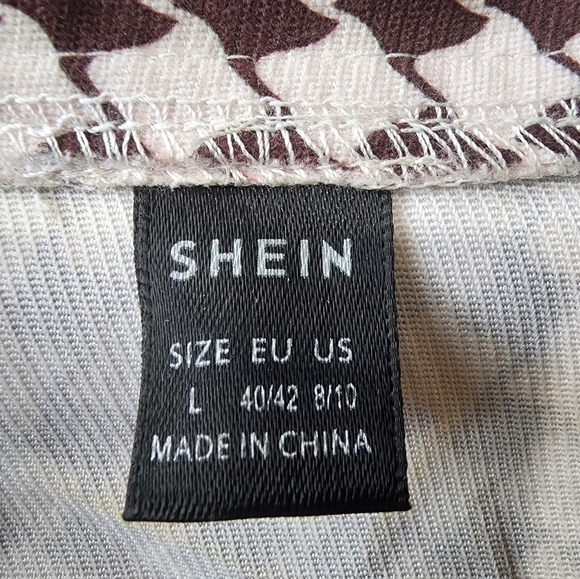 SHEIN Houndstooth Print Drop Shoulder Jacket, size L, brown/white - Picture 7 of 9